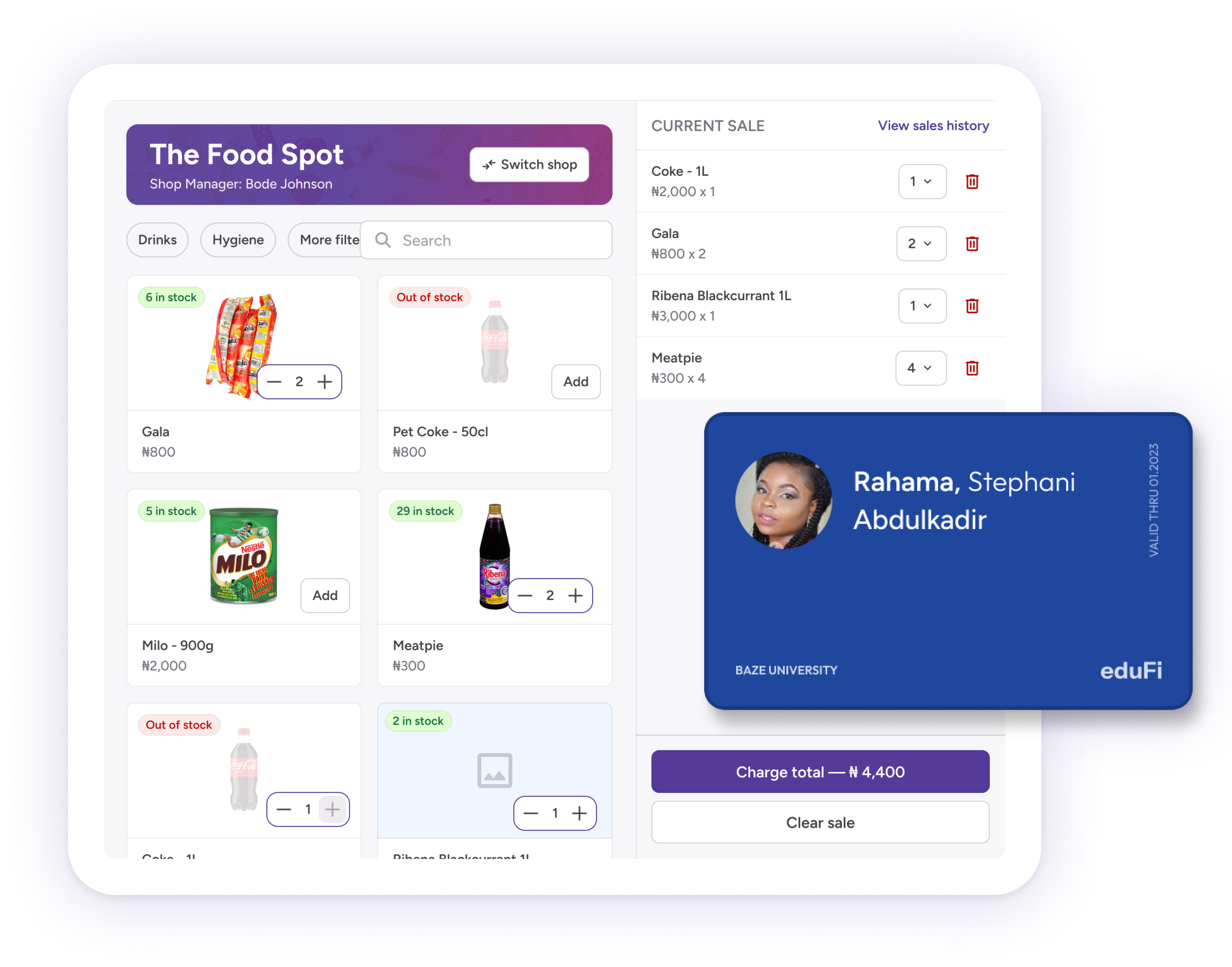Tuckshop card payment interface